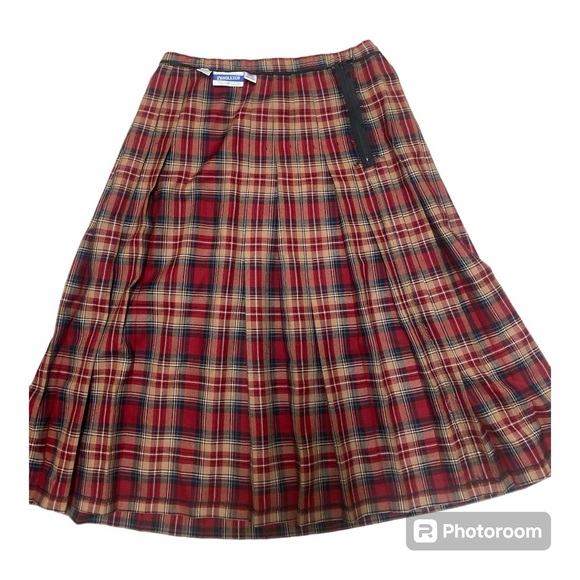 Pendleton 100% Virgin Wool Maxi Skirt Vtg No Visible Flaws! Sz 18. Red/Gld Plaid - Picture 7 of 12